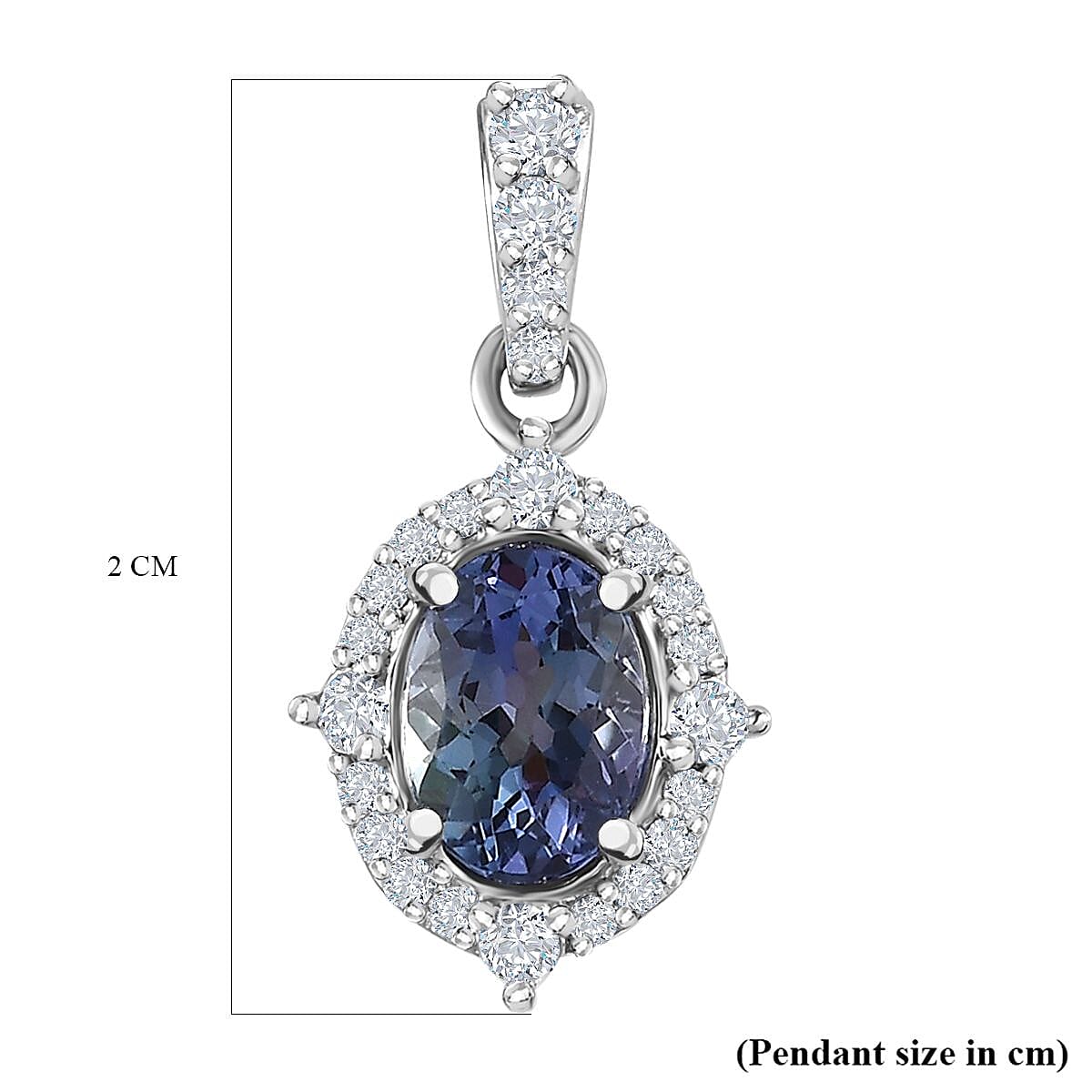 9K White Gold Peacock Tanzanite & Moissanite Pendant 1.40 Ct.