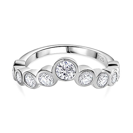 Moissanite Bubble Ring in Platinum Overlay Sterling Silver