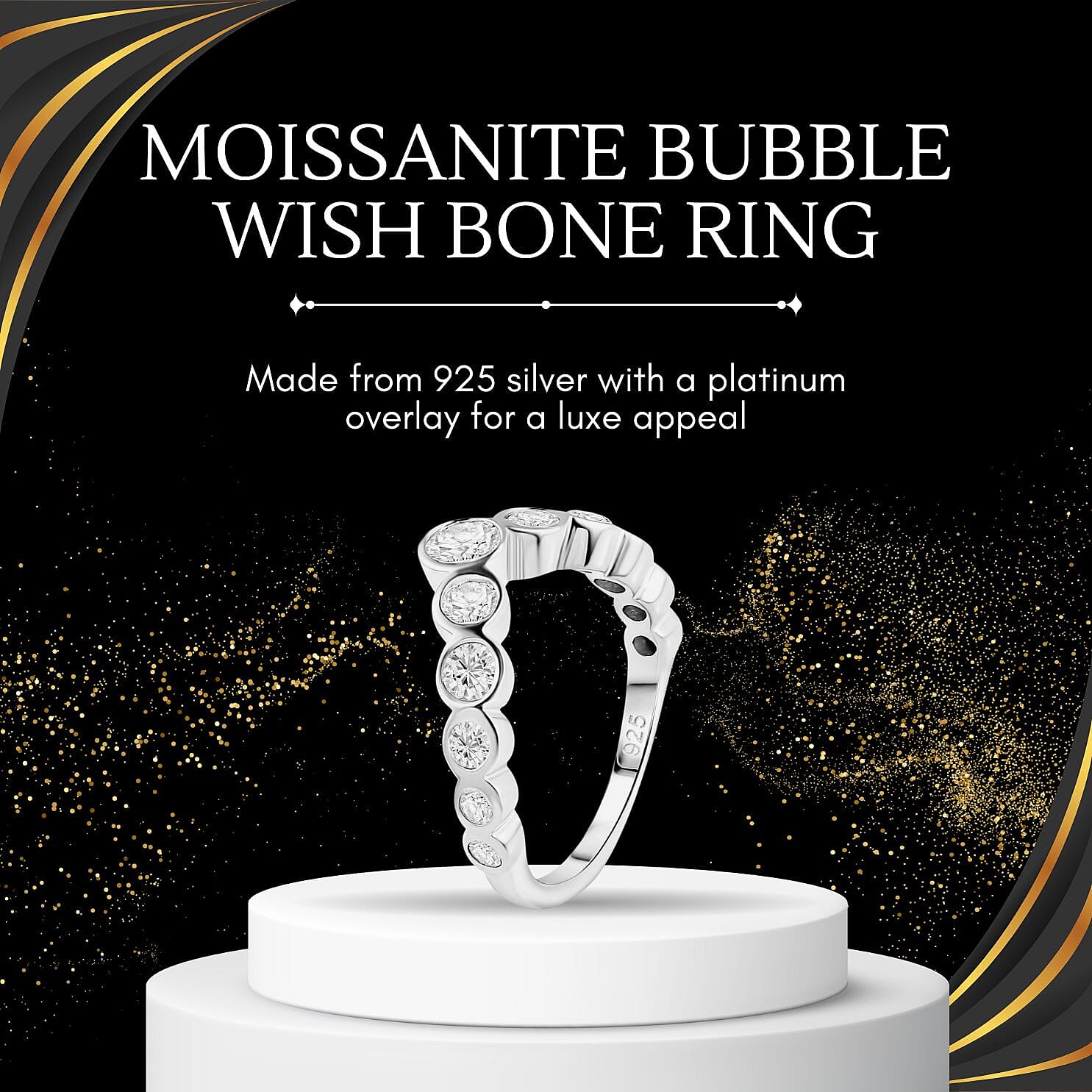 Moissanite Bubble Wish Bone Ring in Sterling Silver
