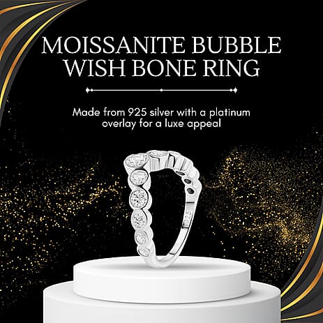 Moissanite Bubble Ring in Platinum Overlay Sterling Silver
