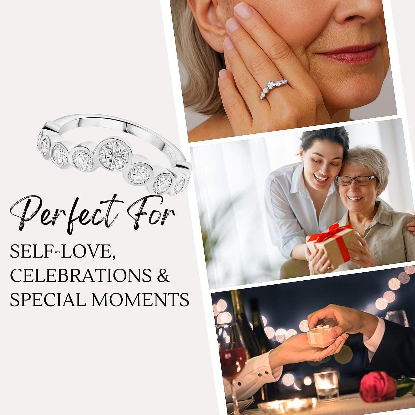 Moissanite Bubble Wish Bone Ring in Sterling Silver