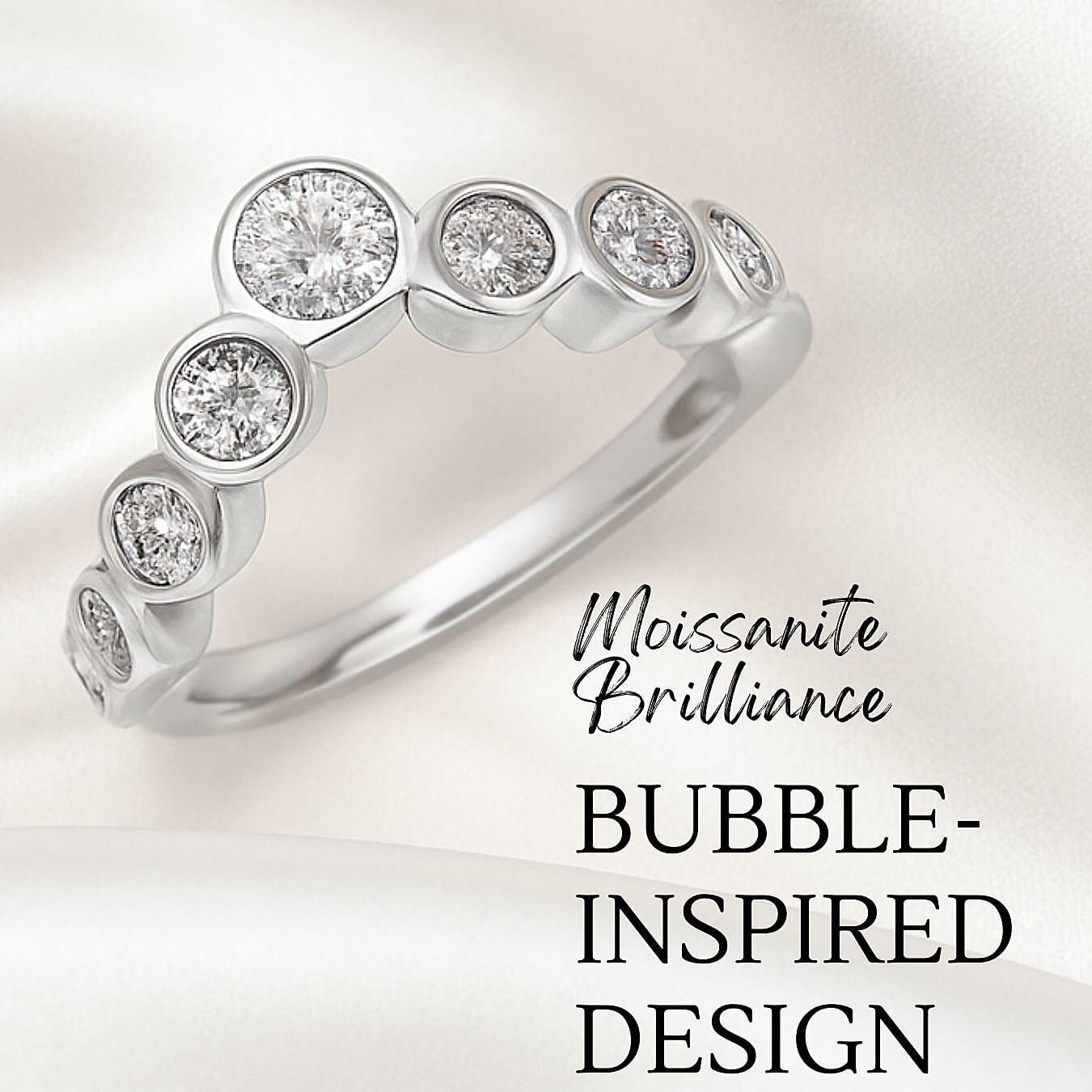 Moissanite Bubble Wish Bone Ring in Sterling Silver