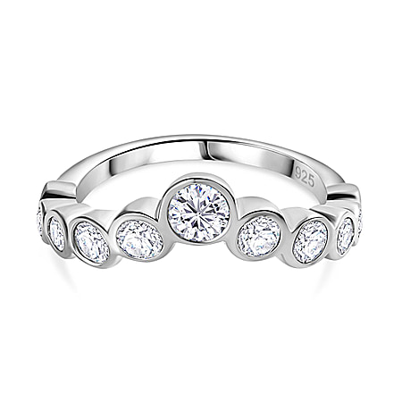 Moissanite Bubble Wish Bone Ring in Platinum Overlay Sterling Silver