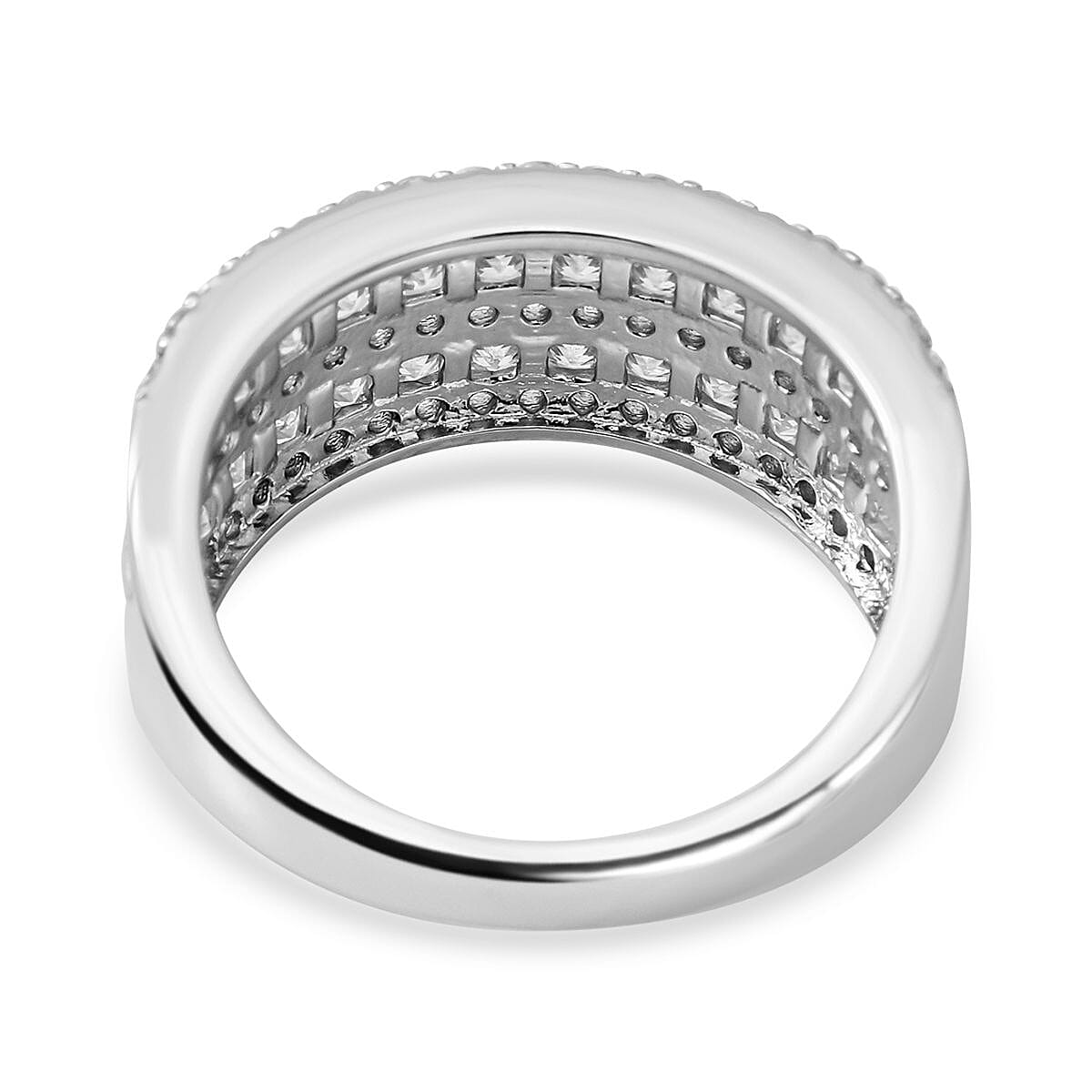 Cubic Zirconia 3 Row Half Eternity Ring in Rhodium Overlay Sterling Silver