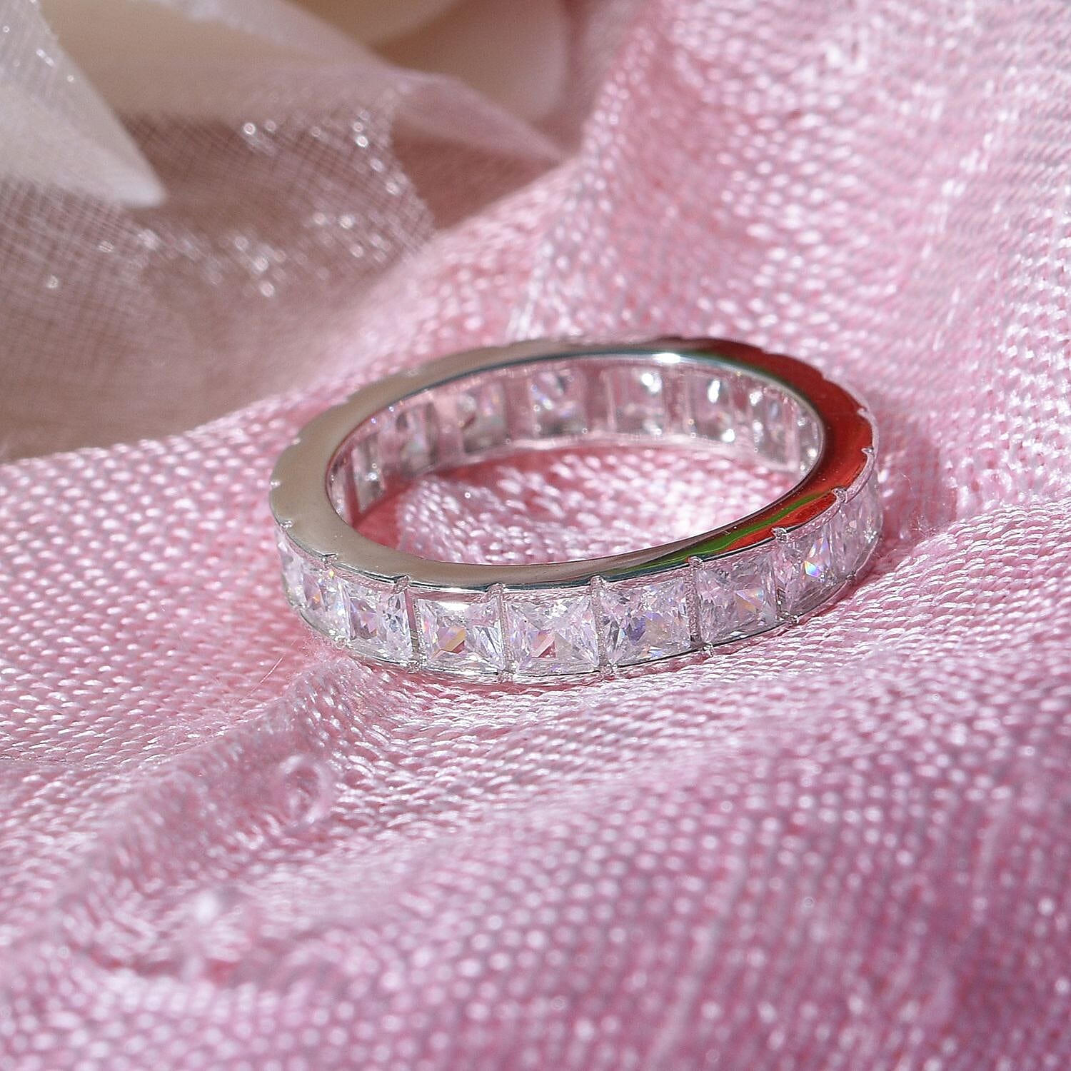 NY Closeout - Cubic Zirconia Band Ring in Rhodium Overlay Sterling Silver