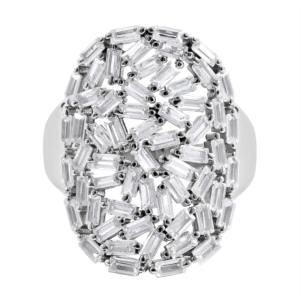 NY Closeout - Cubic Zirconia Fire Cracker Cluster Ring in Rhodium Overlay Sterling Silver