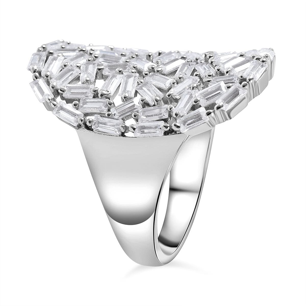 NY Closeout - Cubic Zirconia Fire Cracker Cluster Ring in Rhodium Overlay Sterling Silver