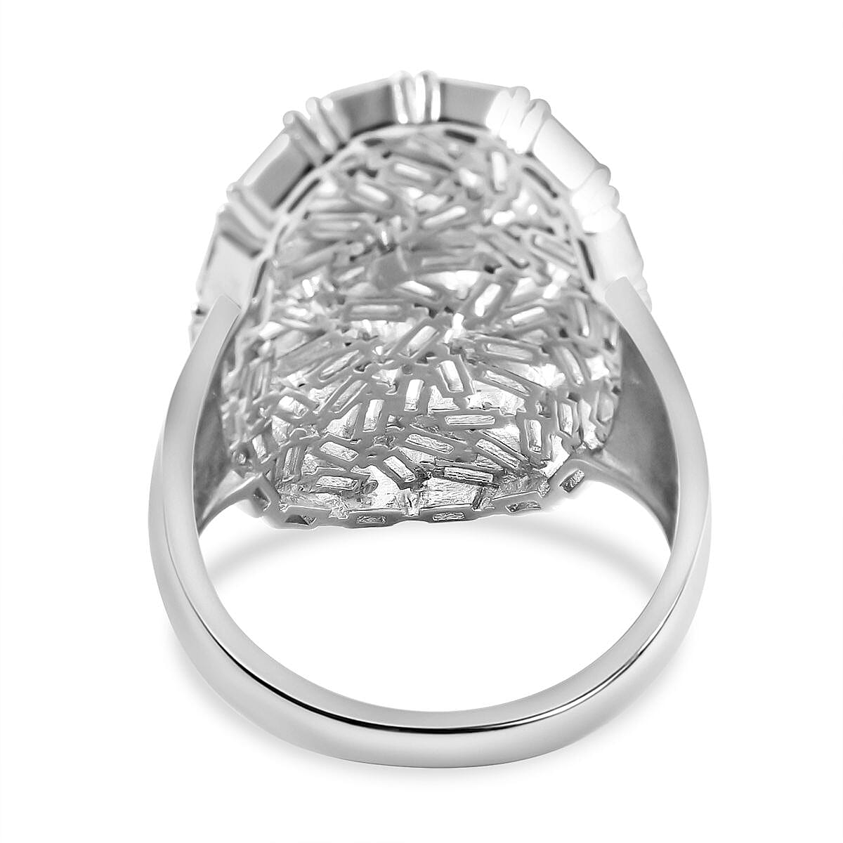NY Closeout - Cubic Zirconia Fire Cracker Cluster Ring in Rhodium Overlay Sterling Silver