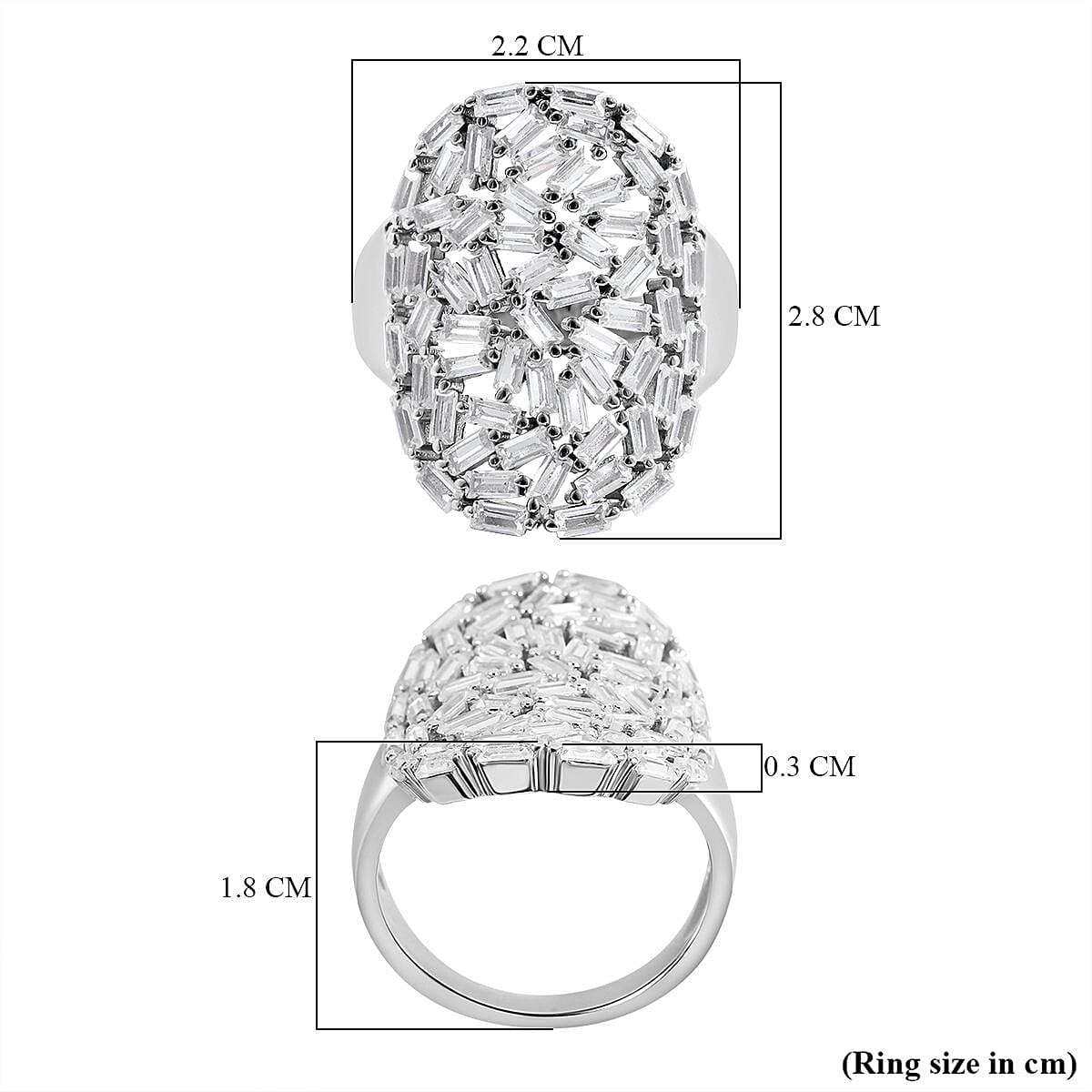 NY Closeout - Cubic Zirconia Fire Cracker Cluster Ring in Rhodium Overlay Sterling Silver