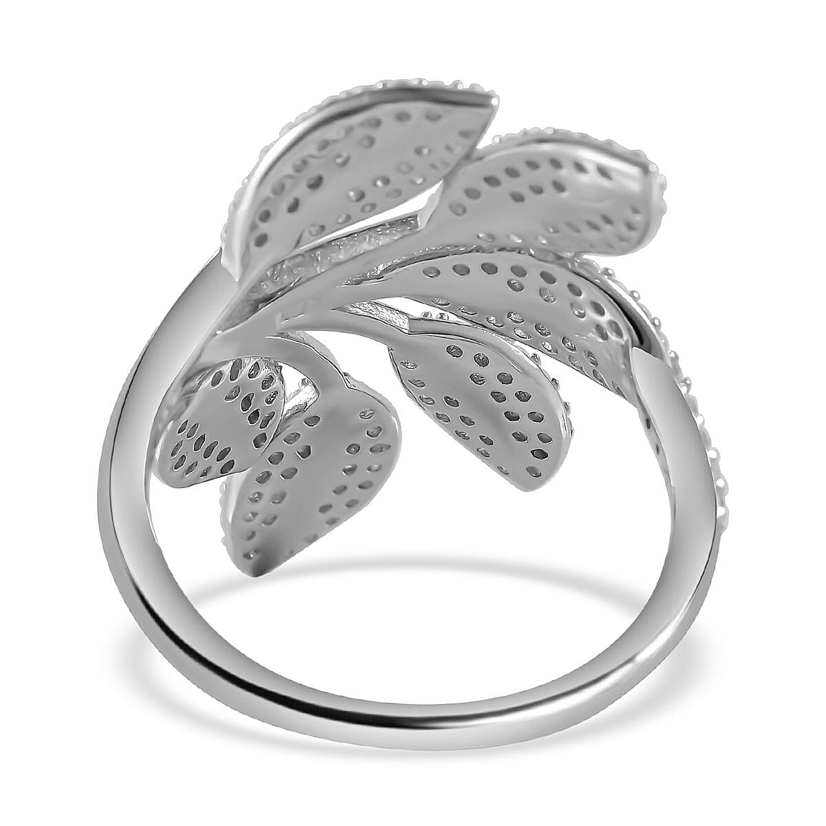 NY Closeout - Cubic Zirconia Leaf Ring in Rhodium Overlay Sterling Silver