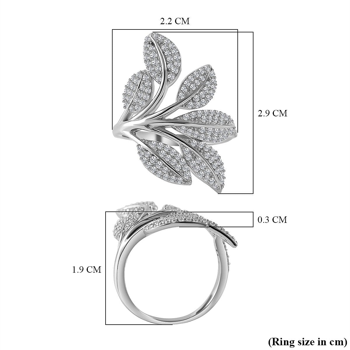 NY Closeout - Cubic Zirconia Leaf Ring in Rhodium Overlay Sterling Silver