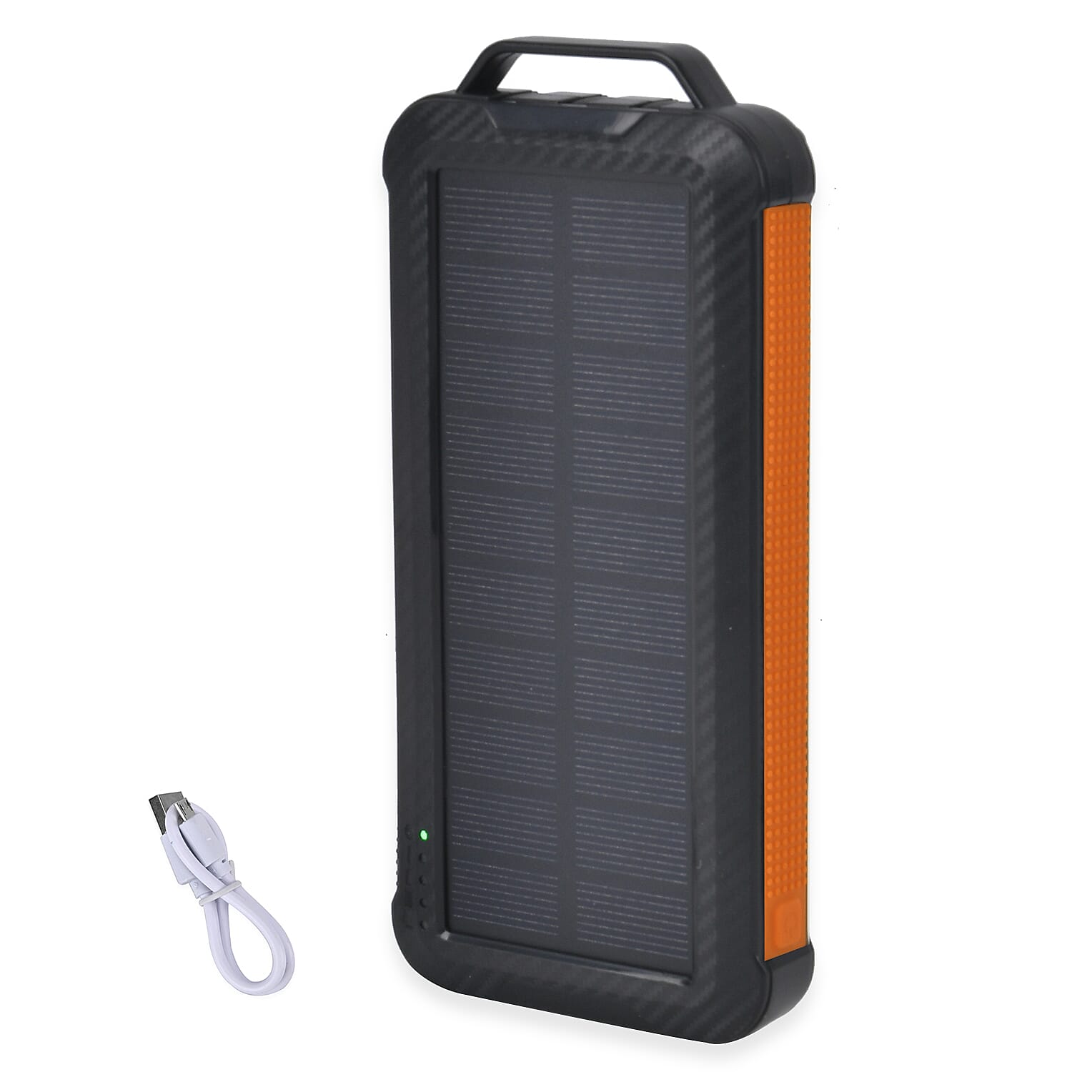 Multifunctional Solar Power Bank (Power 10000 mAh) with Wireless Charging (Inc. Type C, Micro USB & Lightning Cable) - Orange & Black