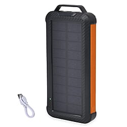 Multifunctional Solar Power Bank (Power 10000 mAh) with Wireless Charging (Inc. Type C, Micro USB & Lightning Cable) - Orange & Black