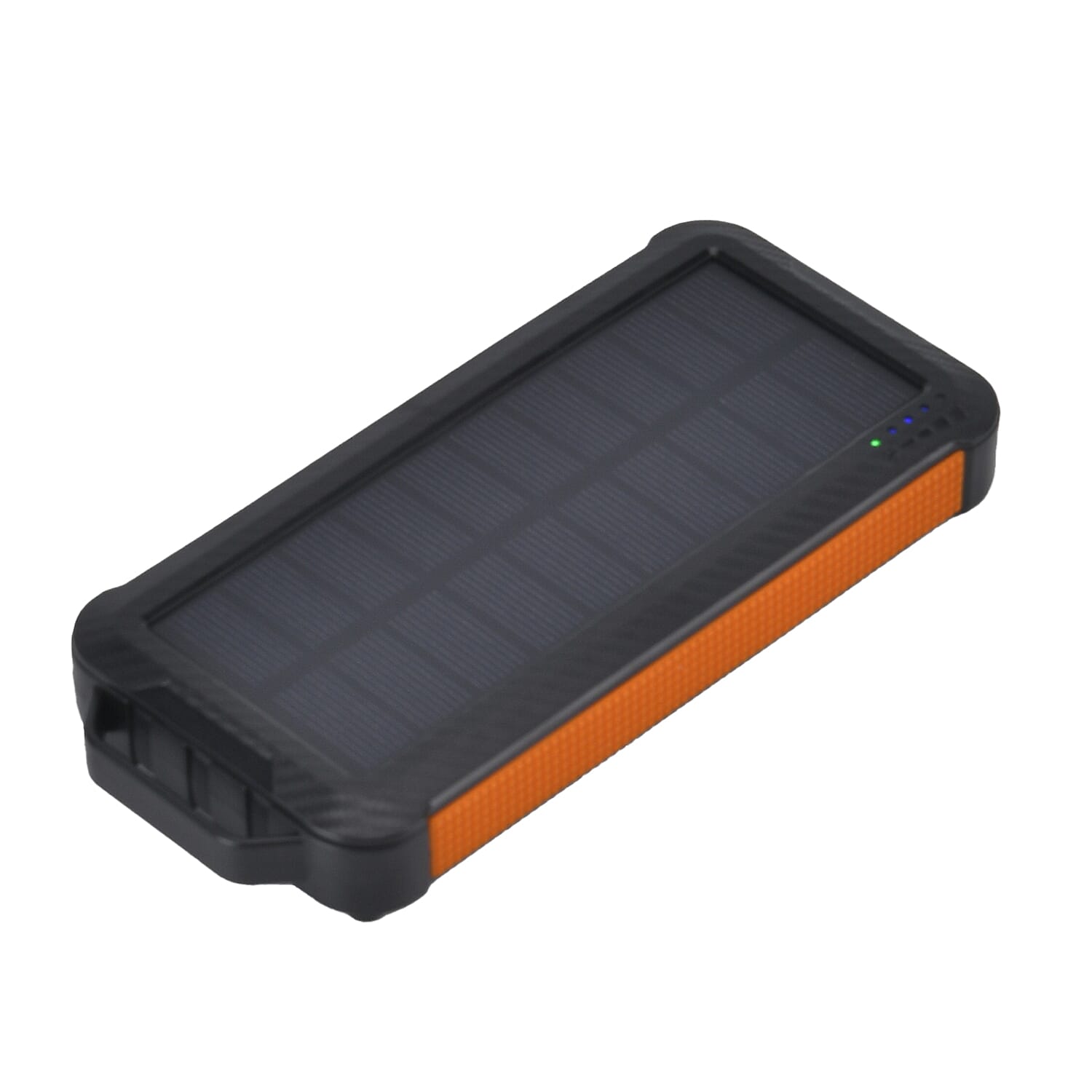 Multifunctional Solar Power Bank (Power 10000 mAh) with Wireless Charging (Inc. Type C, Micro USB & Lightning Cable) - Orange & Black