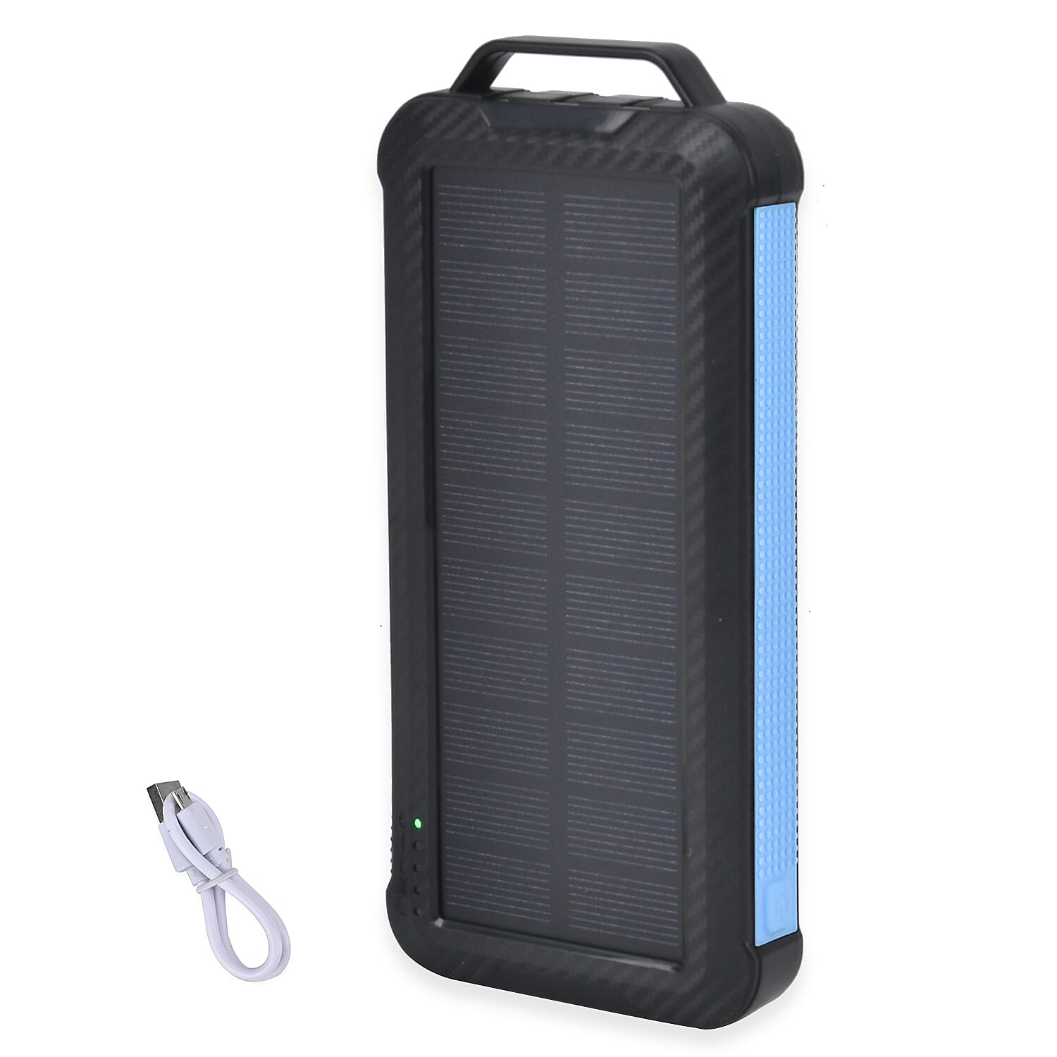 Multifunctional Solar Power Bank (Power 10000 mAh) with Wireless Charging (Inc. Type C, Micro USB & Lightning Cable) - Blue & Black
