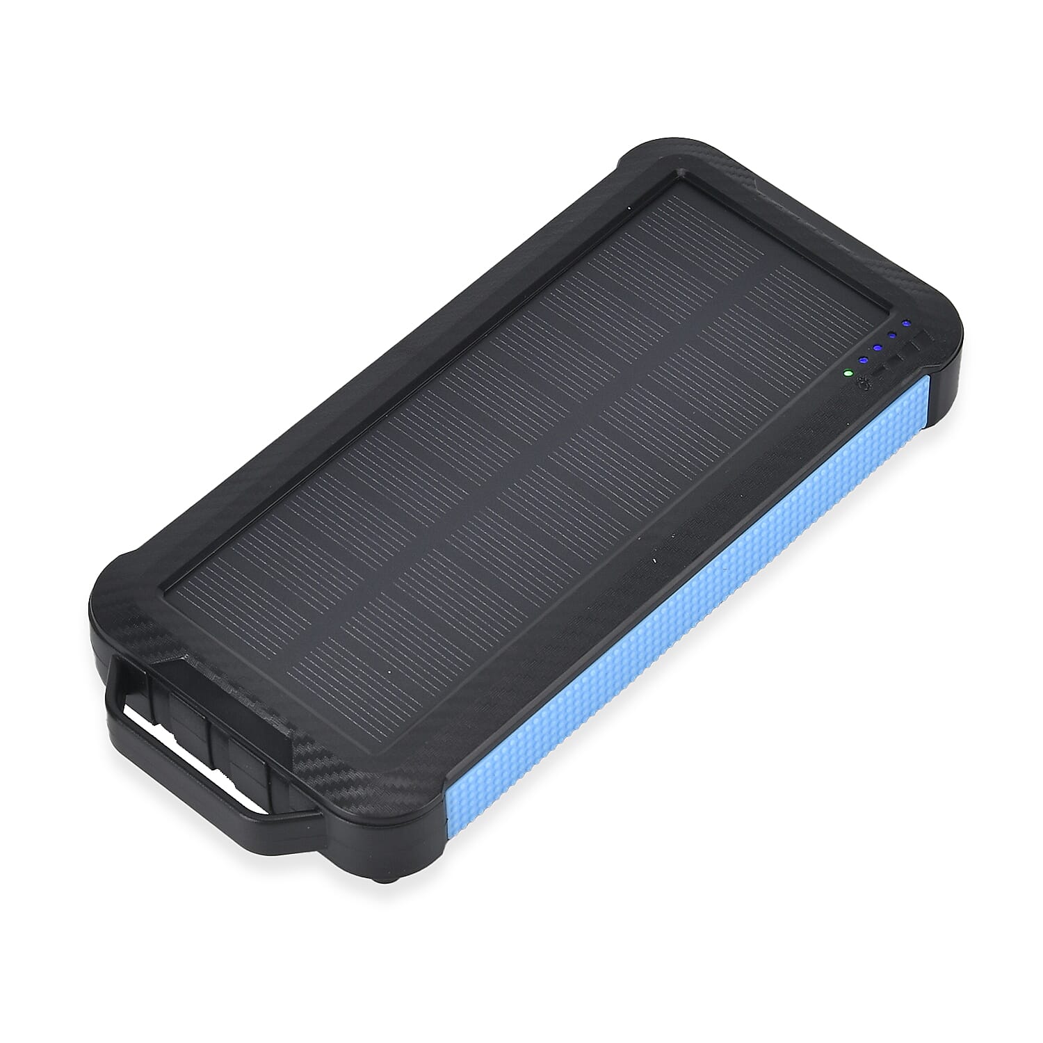 Multifunctional Solar Power Bank (Power 10000 mAh) with Wireless Charging (Inc. Type C, Micro USB & Lightning Cable) - Blue & Black