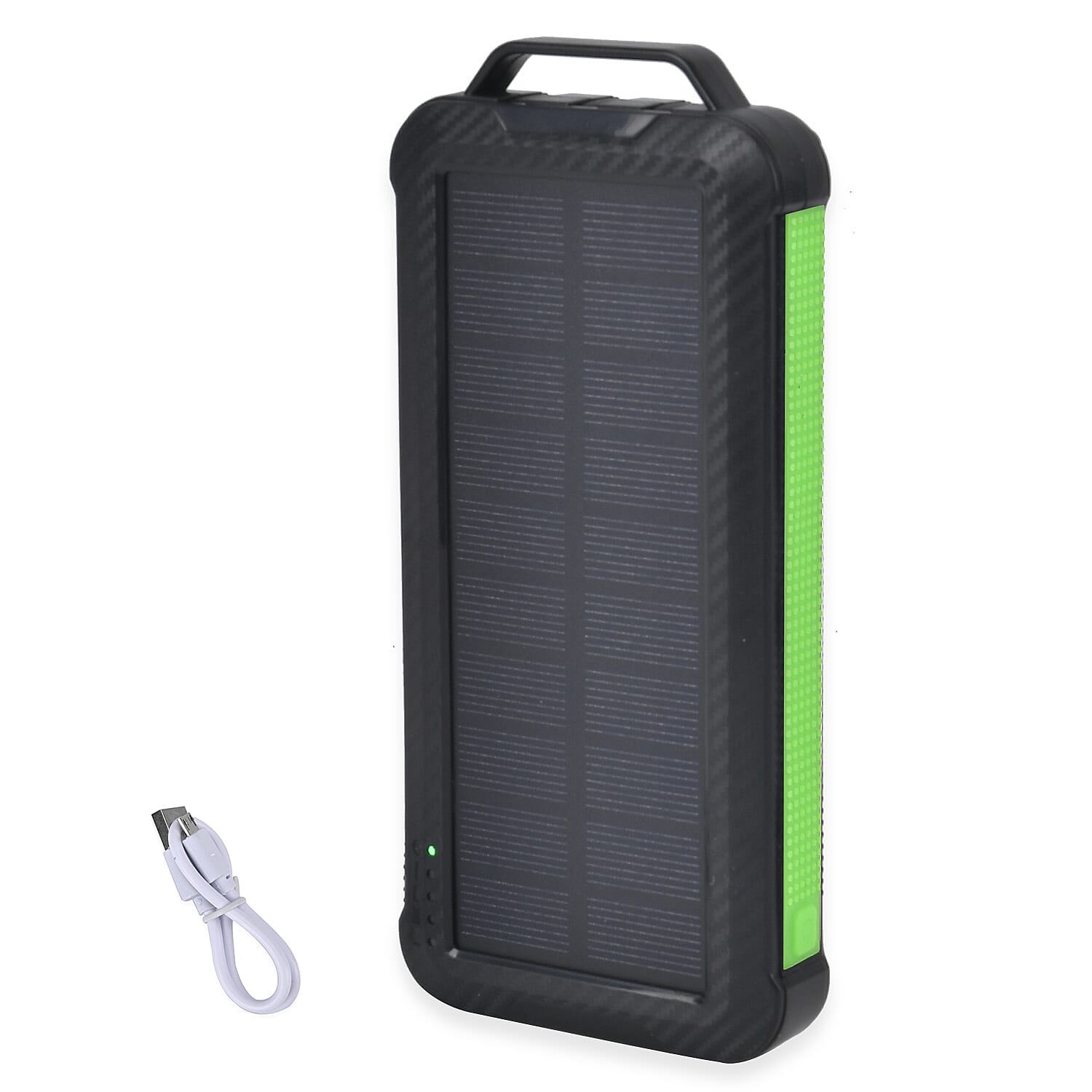Multifunctional Solar Power Bank (Power 10000 mAh) with Wireless Charging (Inc. Type C, Micro USB & Lightning Cable) - Green & Black