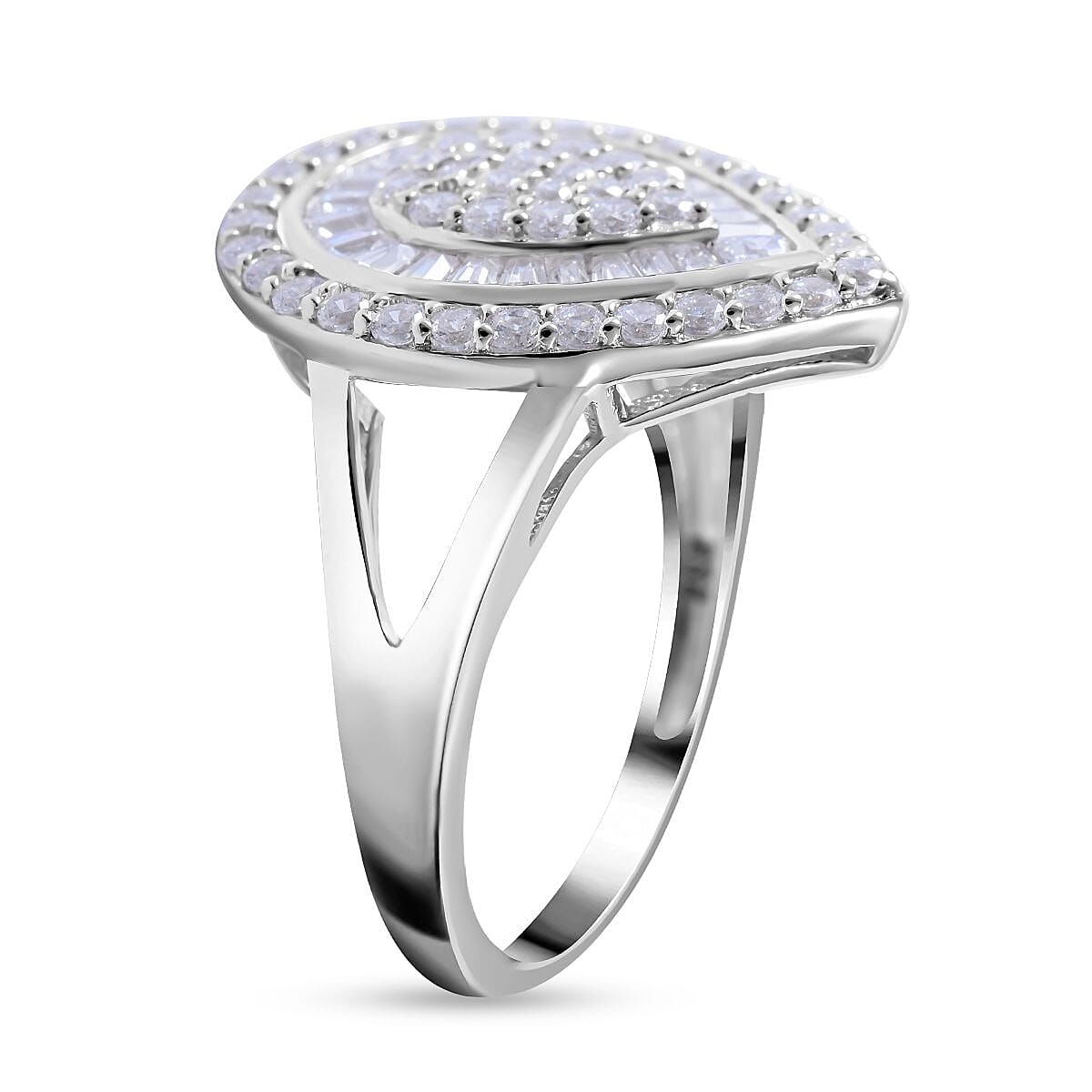 NY Closeout- Cubic Zirconia Teardrop Cocktail Ring in Rhodium Overlay Sterling Silver