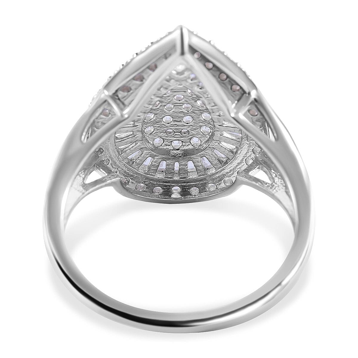 NY Closeout- Cubic Zirconia Teardrop Cocktail Ring in Rhodium Overlay Sterling Silver