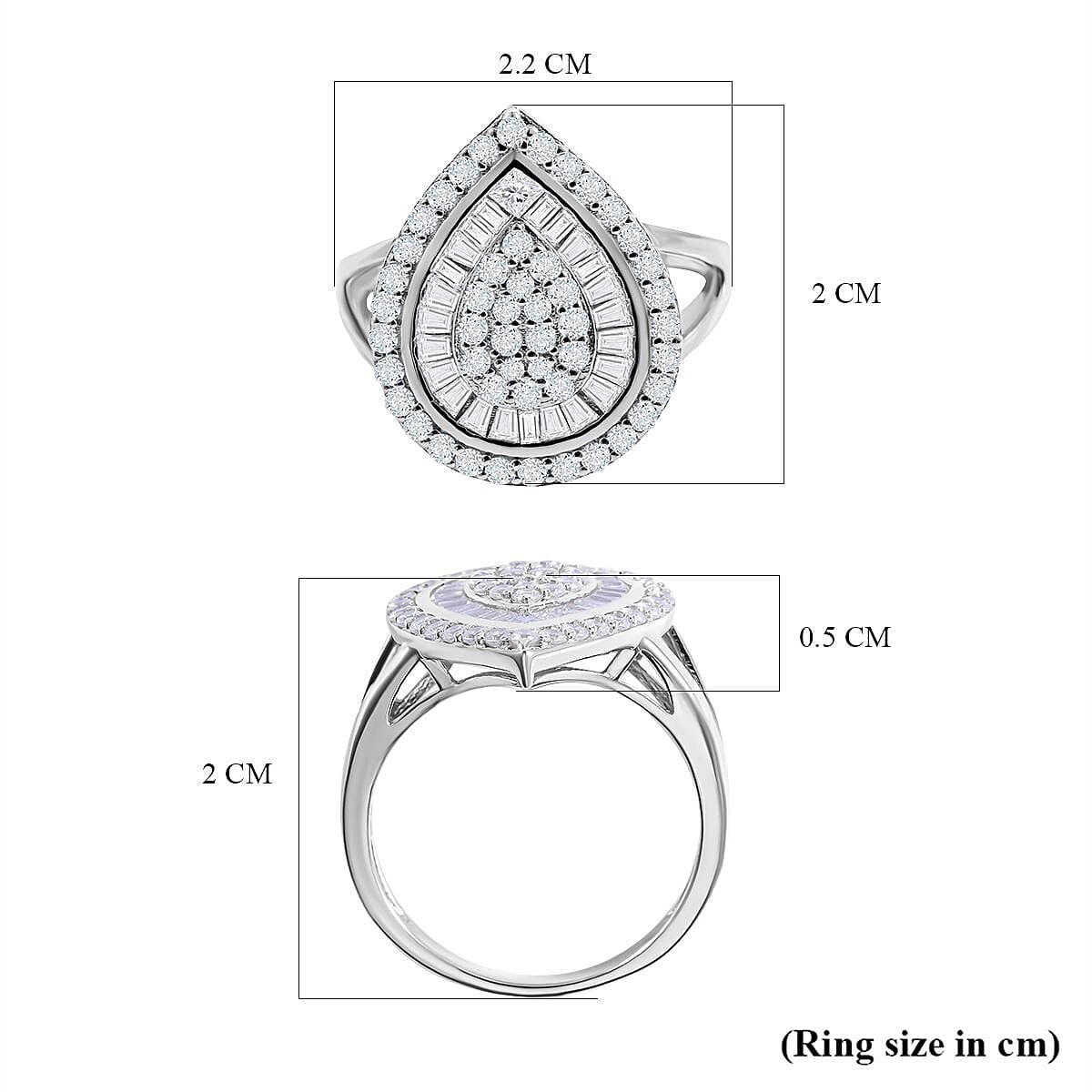 NY Closeout- Cubic Zirconia Teardrop Cocktail Ring in Rhodium Overlay Sterling Silver