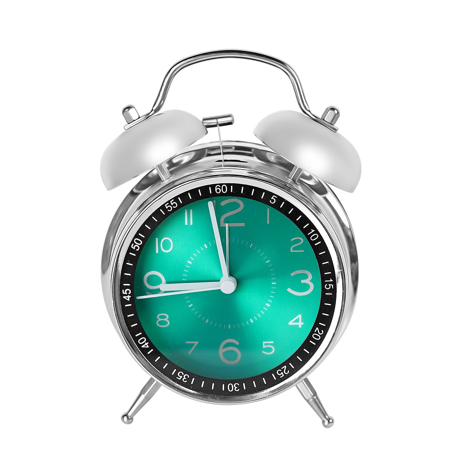  Round Retro Analog Alarm Clock with Metal Hanging Loop & Night Light (2 AA Battery,Not Inc) - Orange & Silver