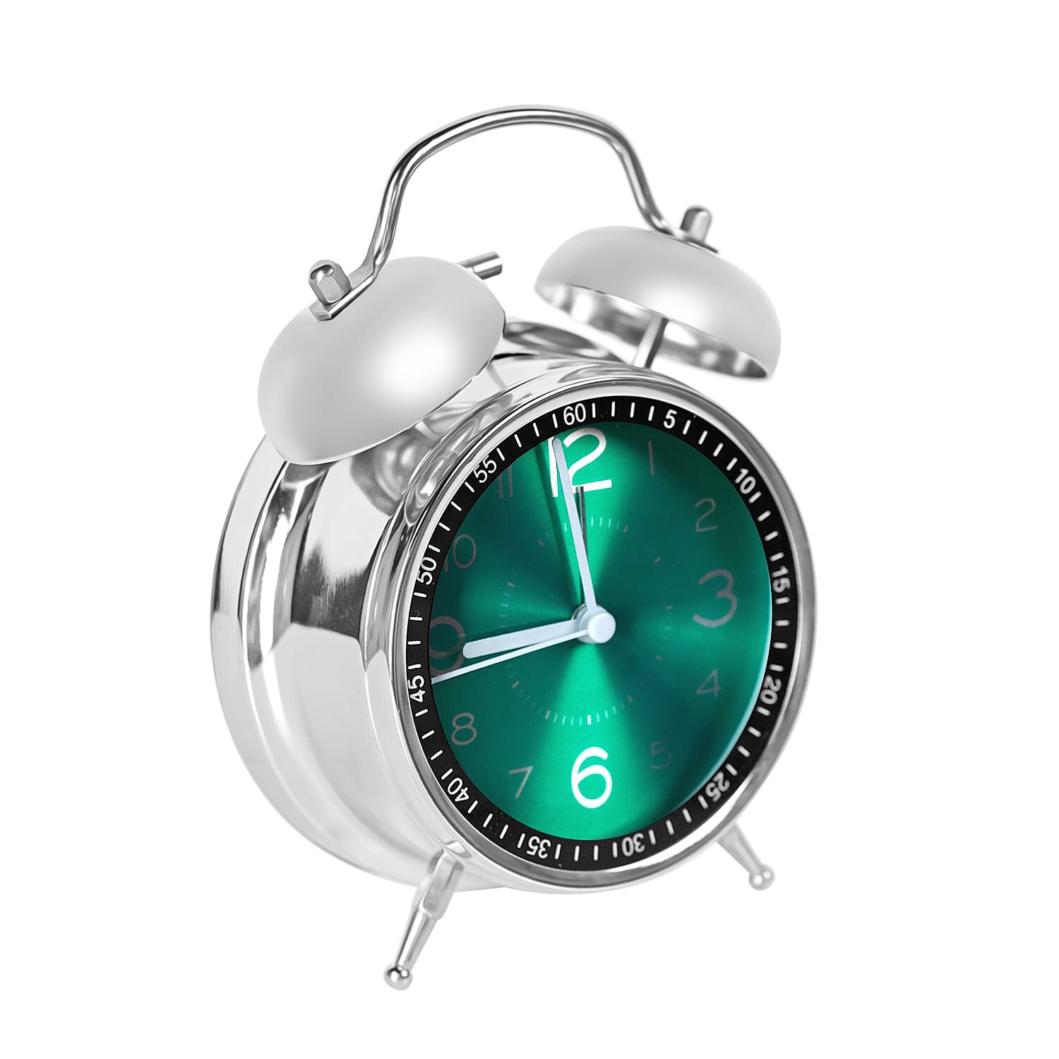  Round Retro Analog Alarm Clock with Metal Hanging Loop & Night Light (2 AA Battery,Not Inc) - Orange & Silver