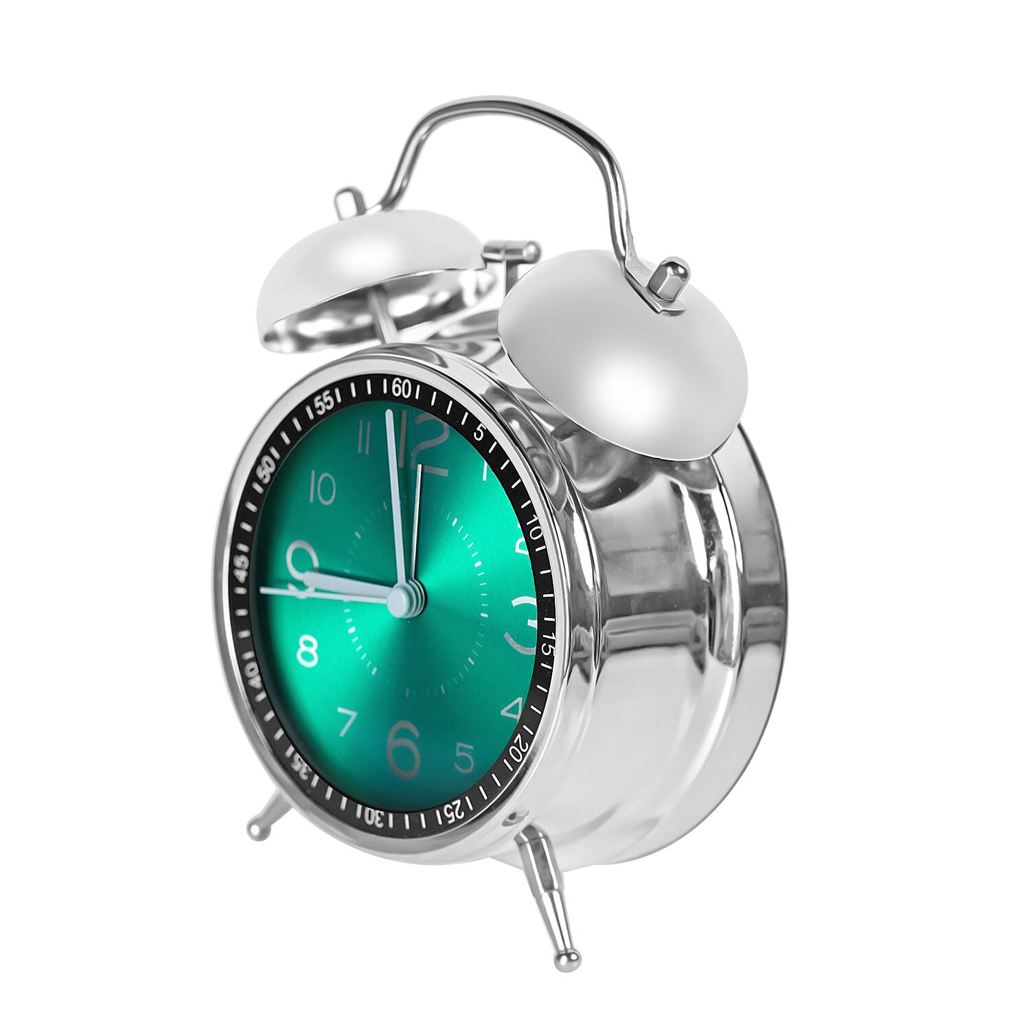  Round Retro Analog Alarm Clock with Metal Hanging Loop & Night Light (2 AA Battery,Not Inc) - Orange & Silver