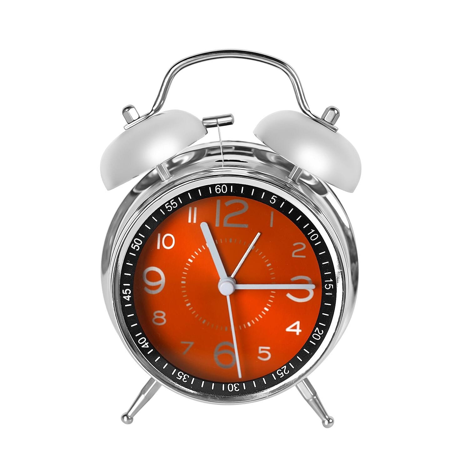 Round Retro Analog Alarm Clock with Metal Hanging Loop & Night Light (2 AA Battery,Not Inc) - Orange & Silver