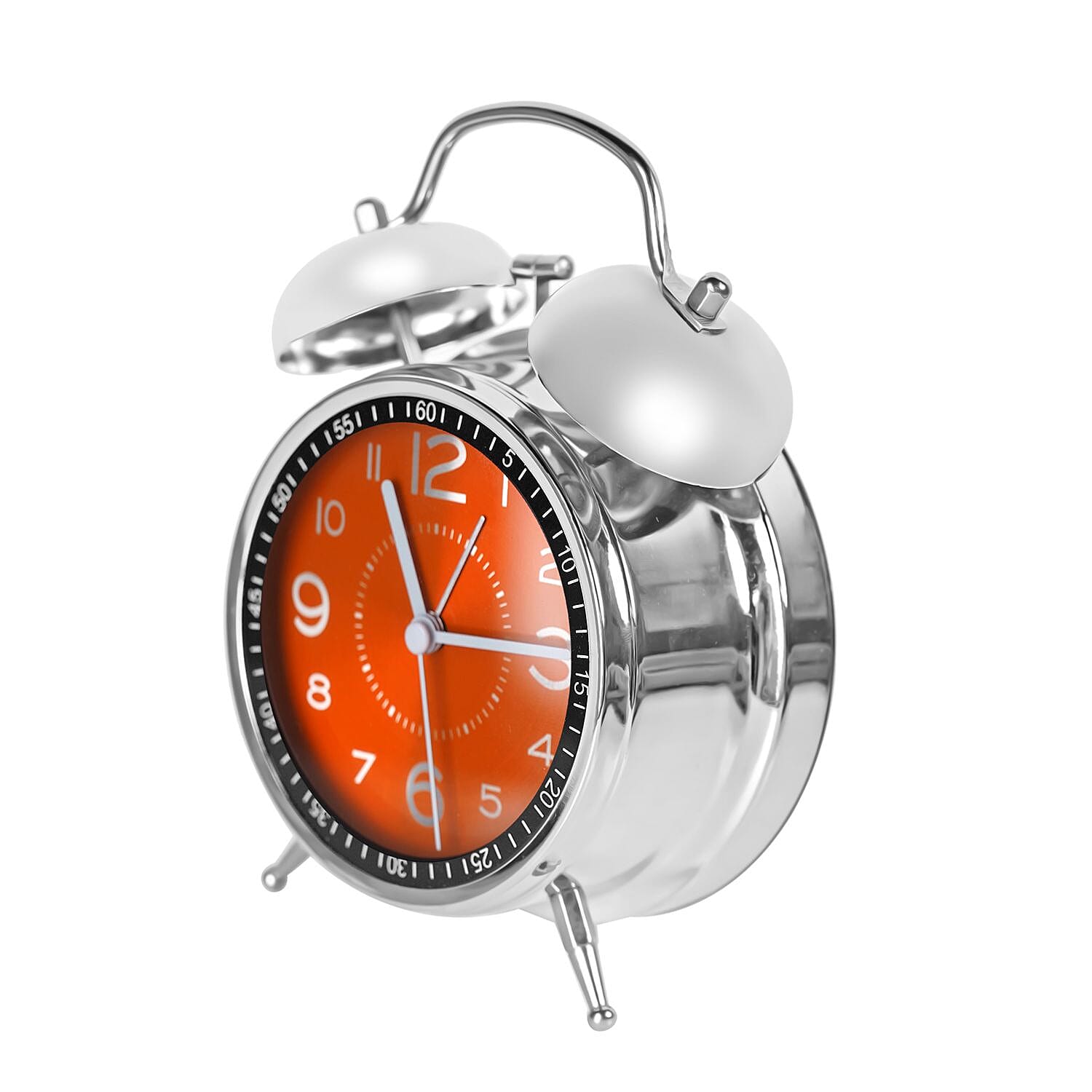 Round Retro Analog Alarm Clock with Metal Hanging Loop & Night Light (2 AA Battery,Not Inc) - Orange & Silver