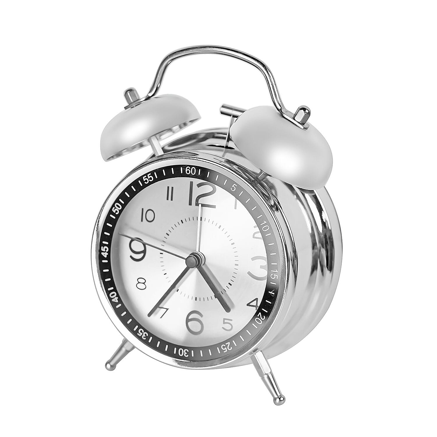 Round Quartz Movt. Retro Alarm Clock with Night Light (2 AA Battery, Not Includ.) - Silver - Silver Grey