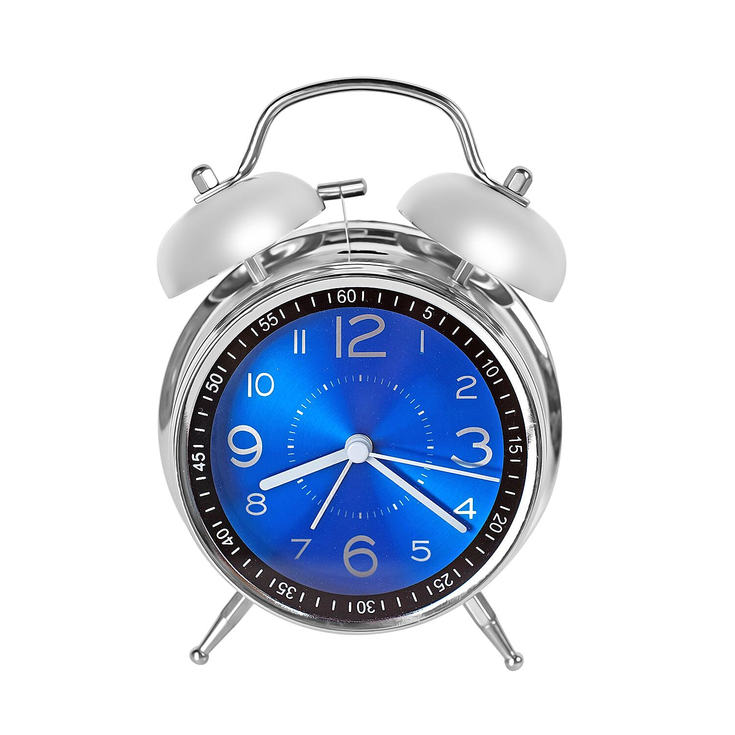 Round Quartz Movt. Retro Alarm Clock with Night Light (2 AA Battery, Not Includ.) - Blue - Silver Grey