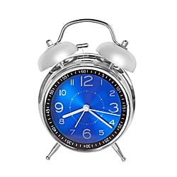  Round Retro Analog Alarm Clock with Metal Hanging Loop & Night Light (2 AA Battery,Not Inc) - Orange & Silver