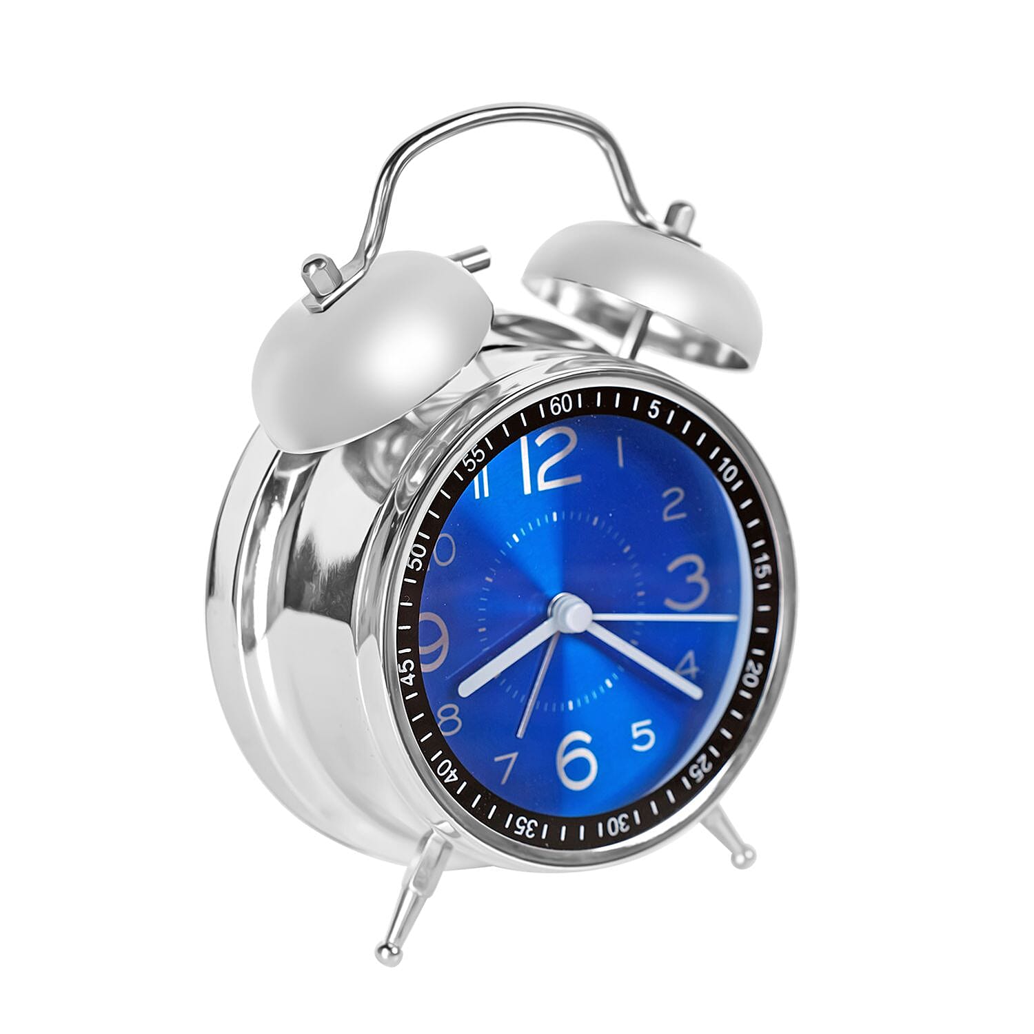 Round Quartz Movt. Retro Alarm Clock with Night Light (2 AA Battery, Not Includ.) - Blue - Silver Grey