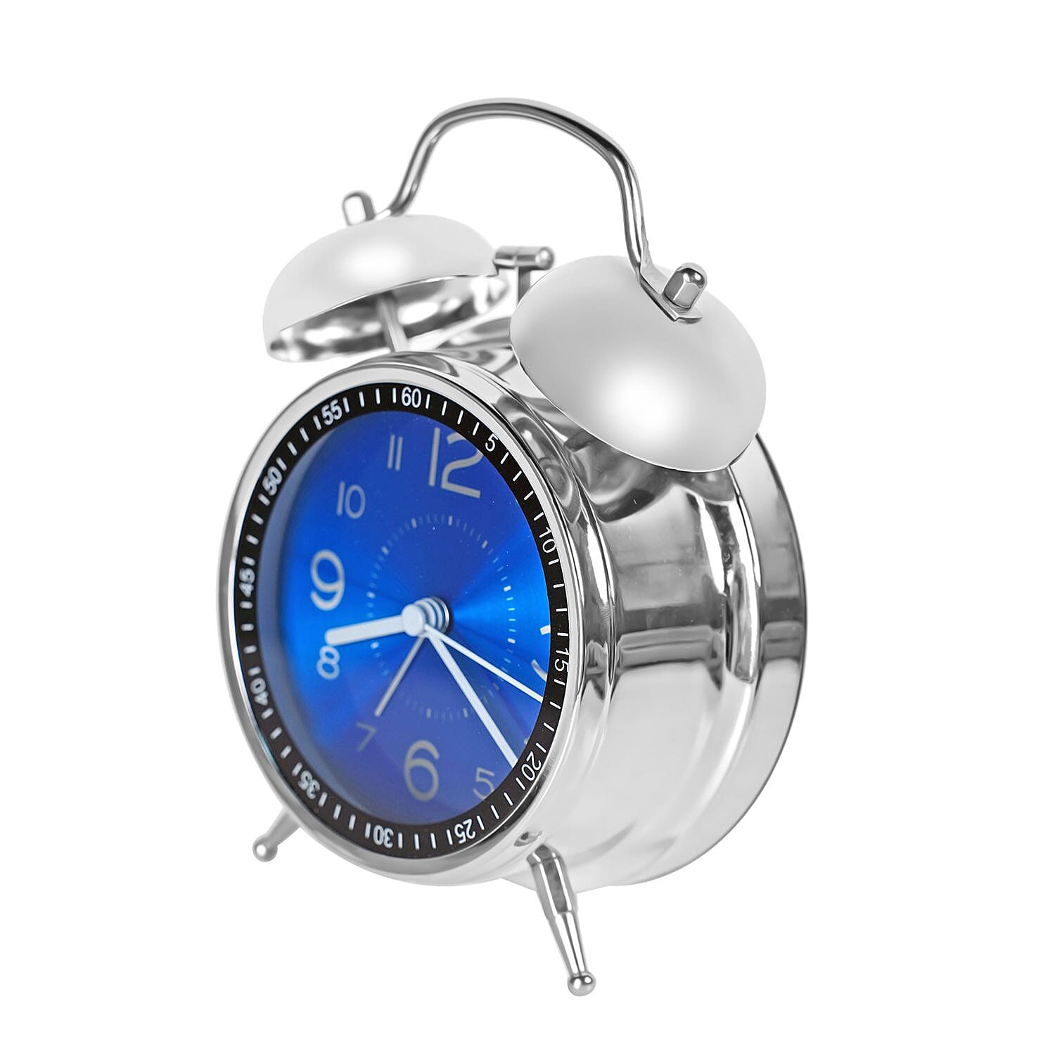 Round Quartz Movt. Retro Alarm Clock with Night Light (2 AA Battery, Not Includ.) - Blue - Silver Grey