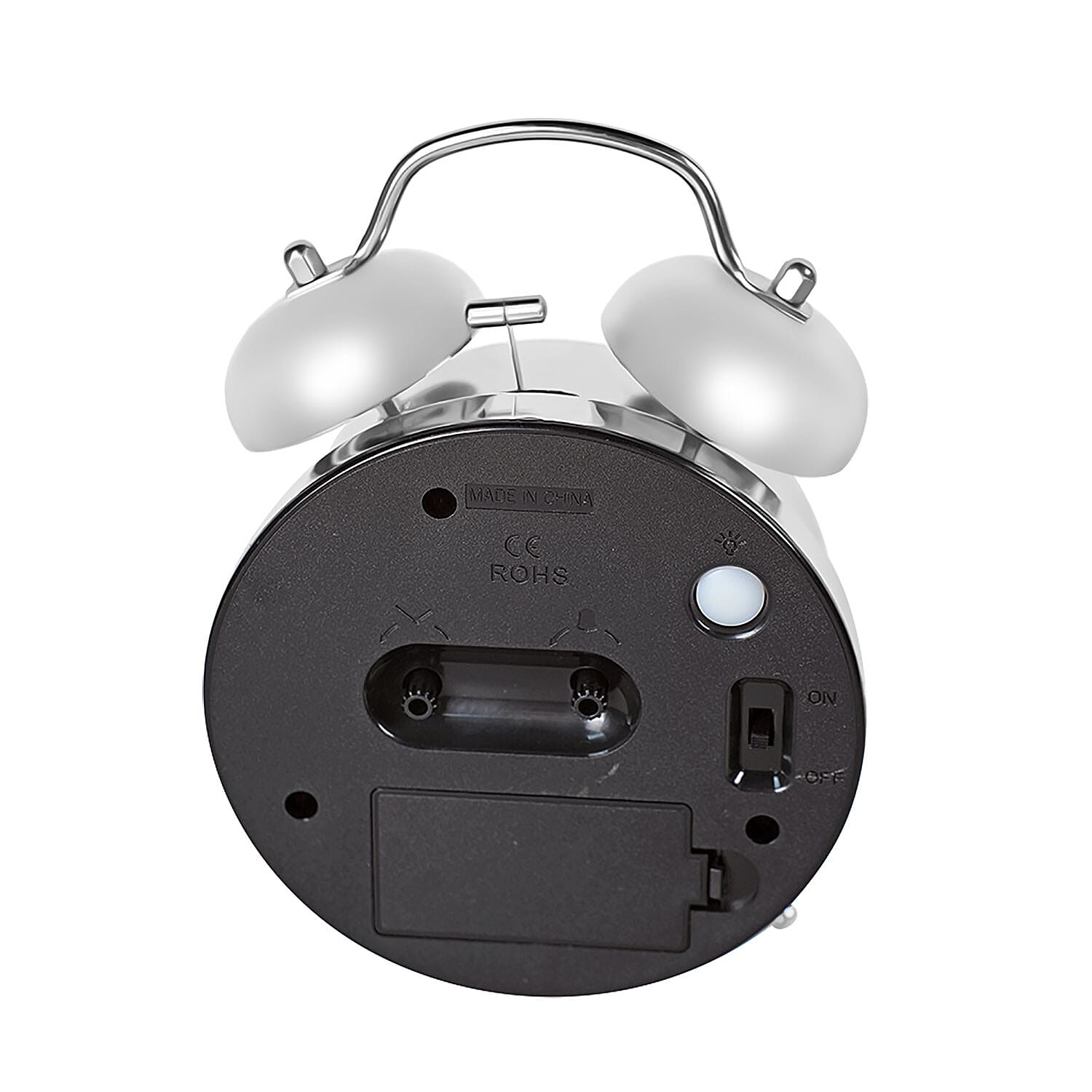 Round Quartz Movt. Retro Alarm Clock with Night Light (2 AA Battery, Not Includ.) - Blue - Silver Grey