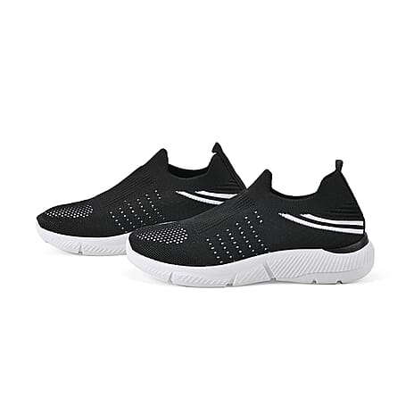 Stylish and Comfortable Non-Slip Breathable Knit Vented Trainer (Size UK 3) - Black & White