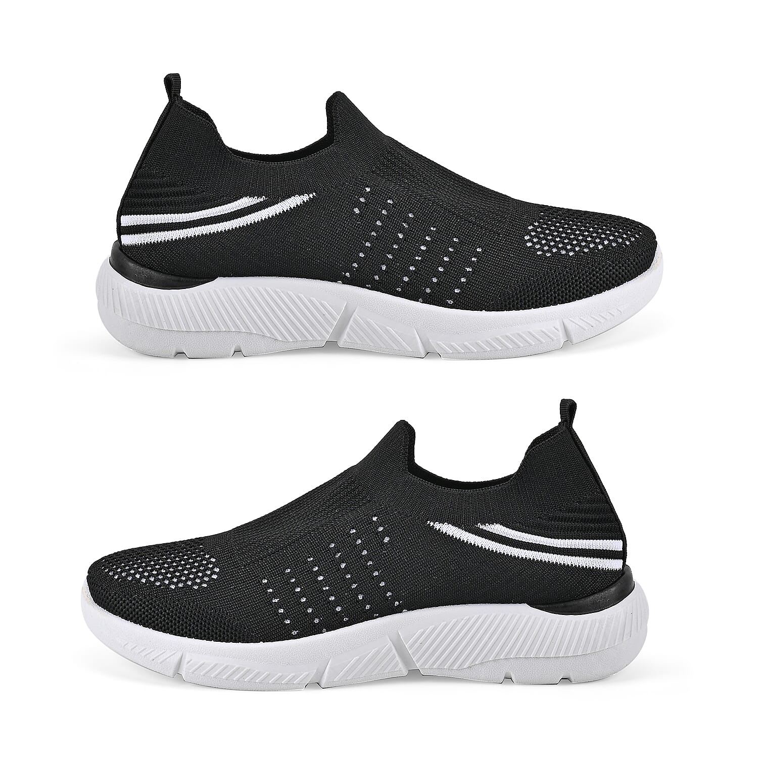 Stylish and Comfortable Non-Slip Breathable Knit Vented Trainer (Size UK 3) - Black & White