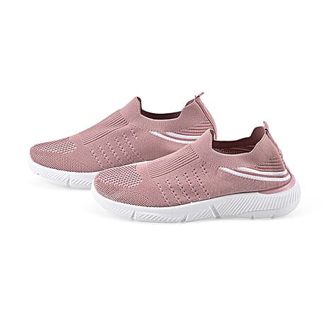 Stylish and Comfortable Non-Slip Breathable Knit Vented Trainers (Size UK 6) - Pink - White