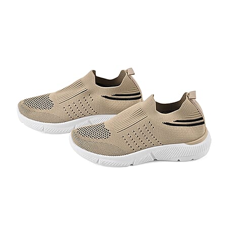 Stylish and Comfortable Non-Slip Breathable Knit Vented Trainers (Size UK 8) - Brown - White