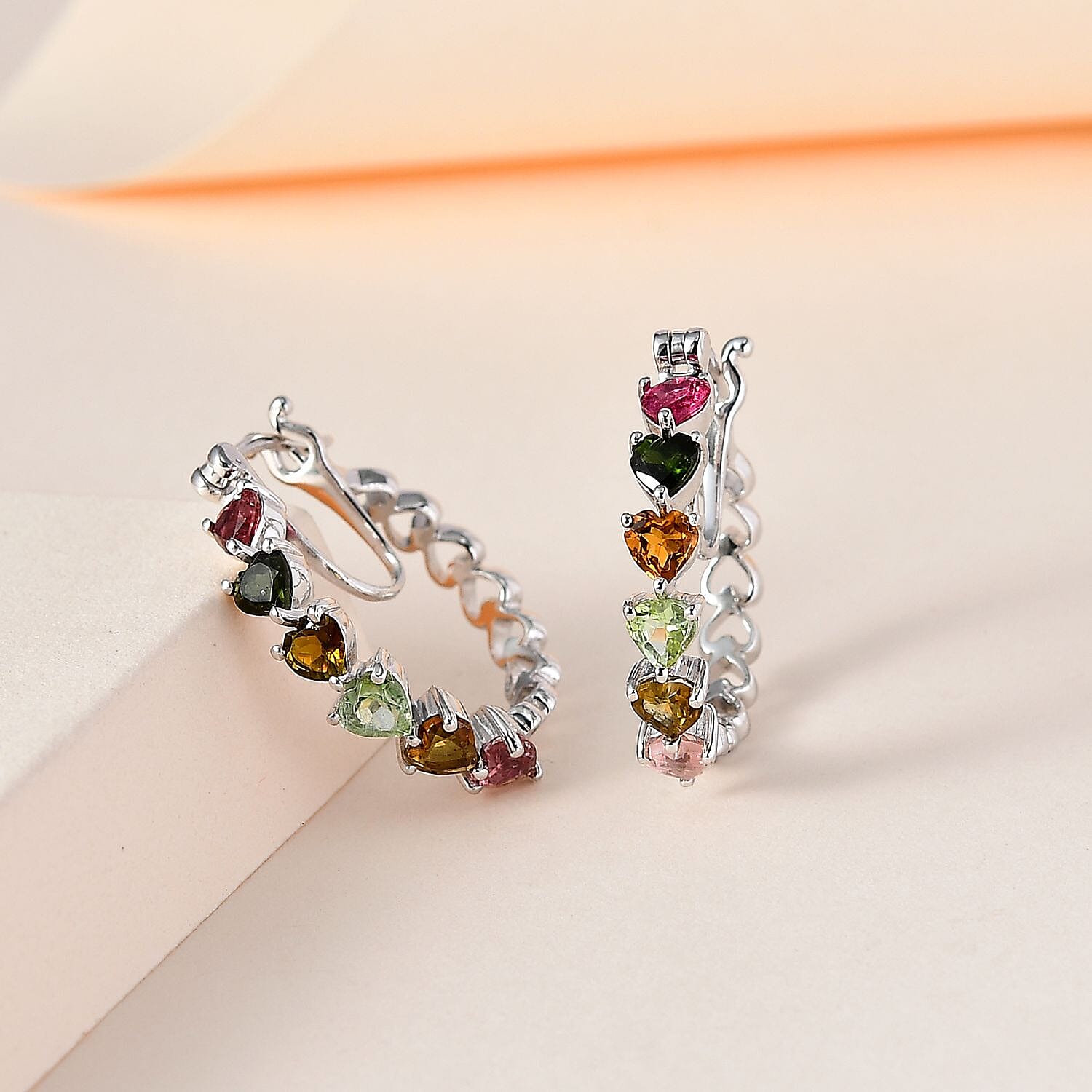 Multi-Tourmaline Hoop Earrings in Platinum Overlay Sterling Silver 2.52 Ct, Silver Wt. 5.15 Gms