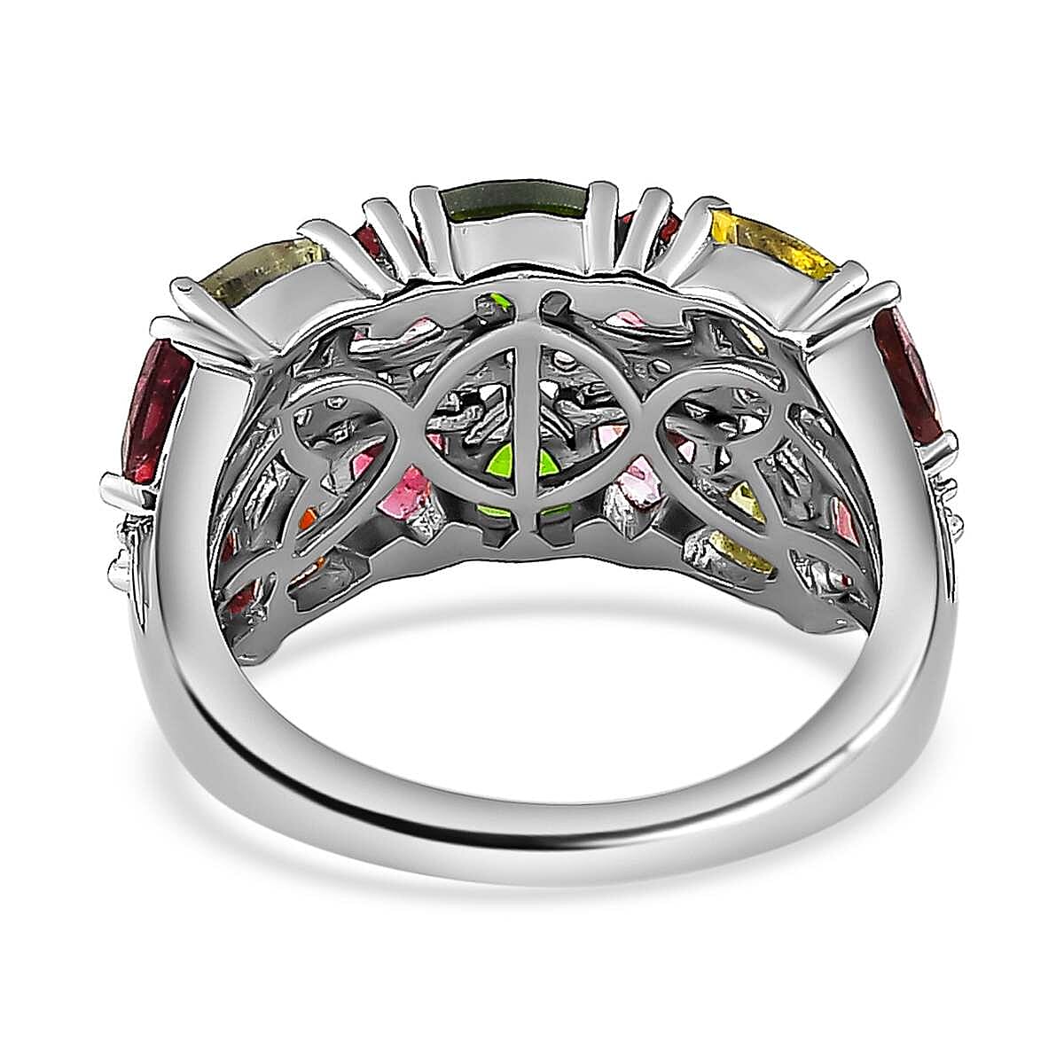 Multi-Tourmaline & Natural Zircon Ring in Platinum Overlay Sterling Silver 3.56 Ct.