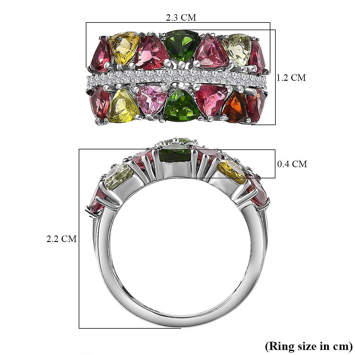 Multi-Tourmaline & Natural Zircon Ring in Platinum Overlay Sterling Silver 3.56 Ct.