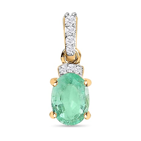 9K Yellow Gold AA Colombian Emerald, White Diamond Solitaire Pendant 0.81 ct, Gold Wt. 1 Gms 0.728 Ct. 9K Yellow Gold AA Colombian Emerald, White Diamond Solitaire Pendant 0.81 ct, Gold Wt. 1 Gms 0.728 Ct.