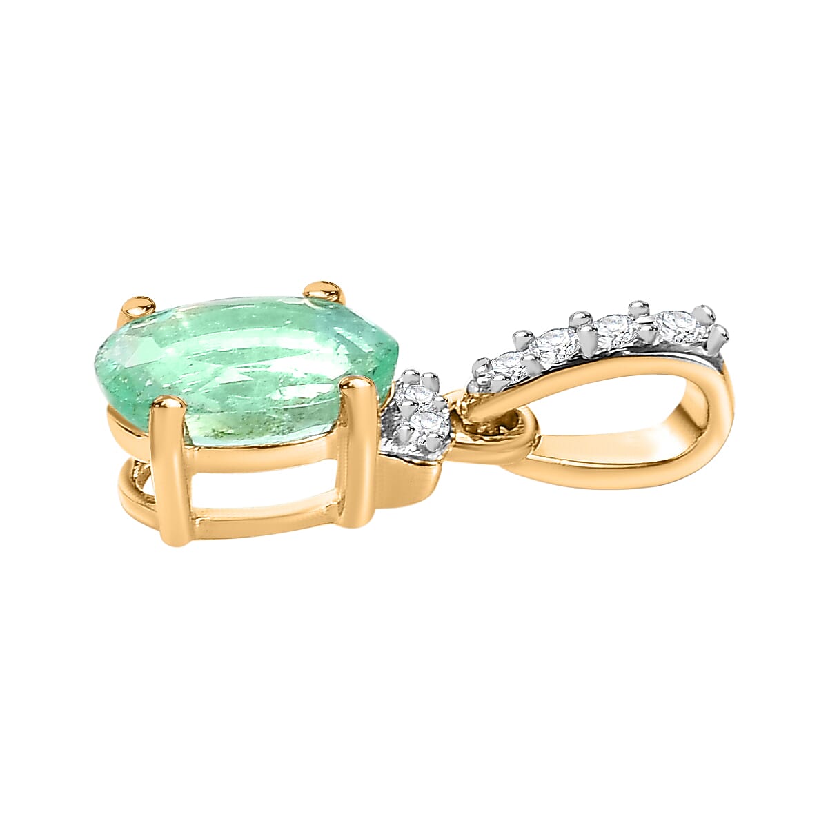 9K Yellow Gold Colombian Emerald Diamond Pendant 0.73 Ct.