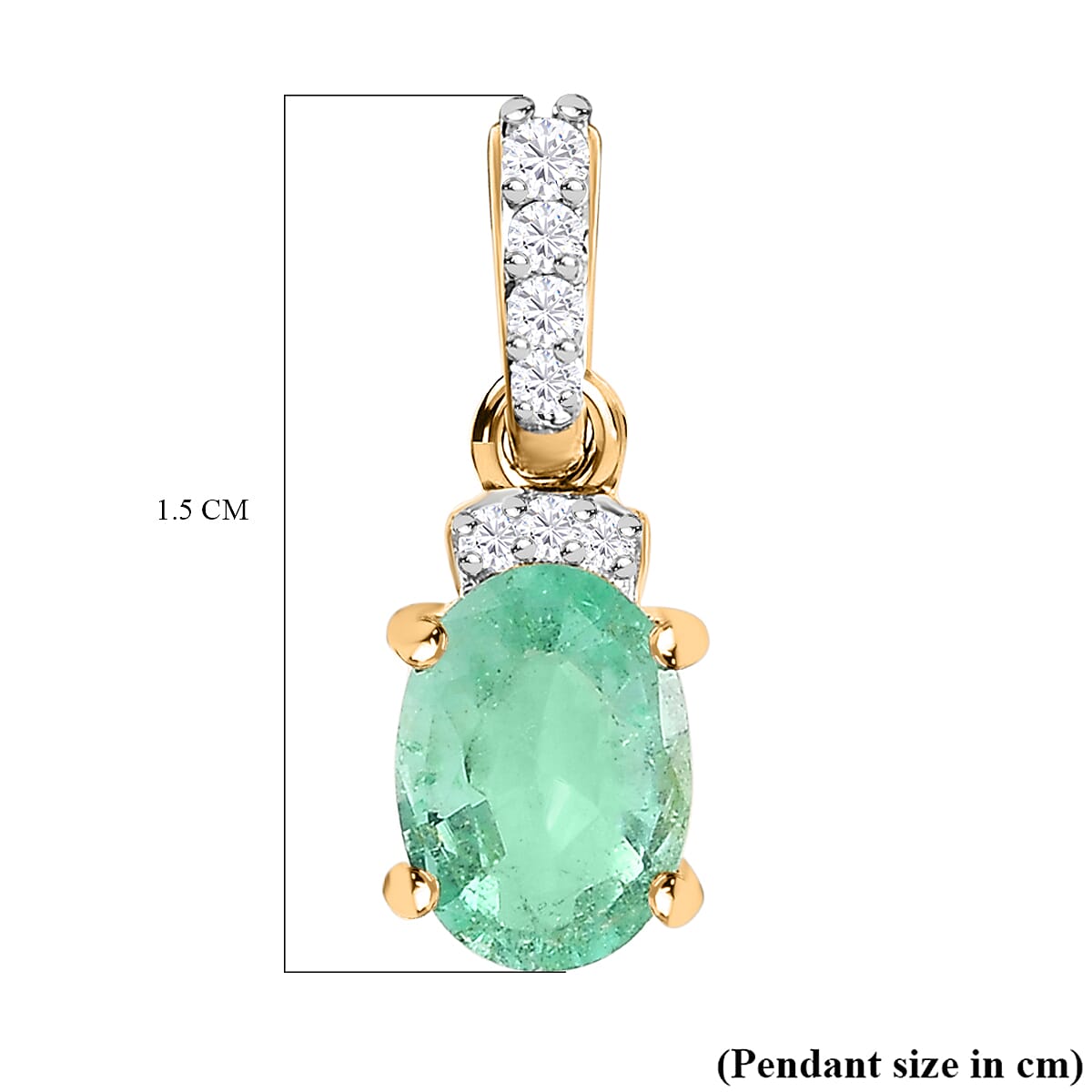 9K Yellow Gold Colombian Emerald Diamond Pendant 0.73 Ct.