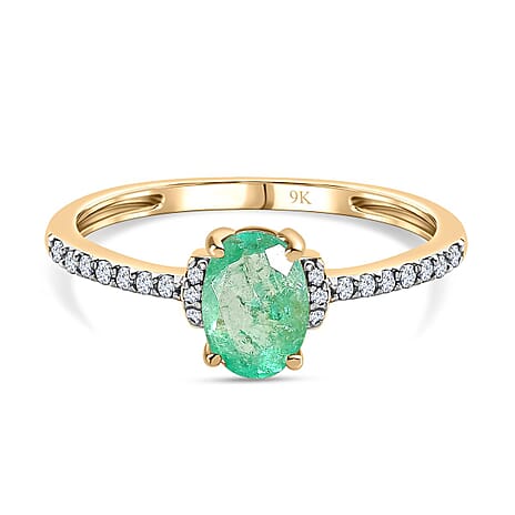 9K Yellow Gold Colombian Emerald & Diamond Ring 0.89 Ct 9K Yellow Gold Colombian Emerald & Diamond Ring 0.89 Ct