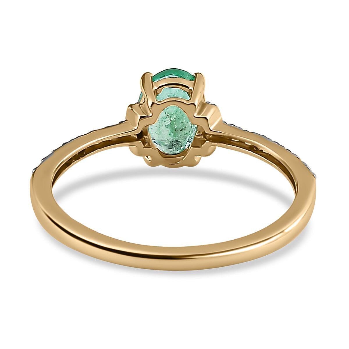 9K Yellow Gold Colombian Emerald & Diamond Ring 0.89 Ct