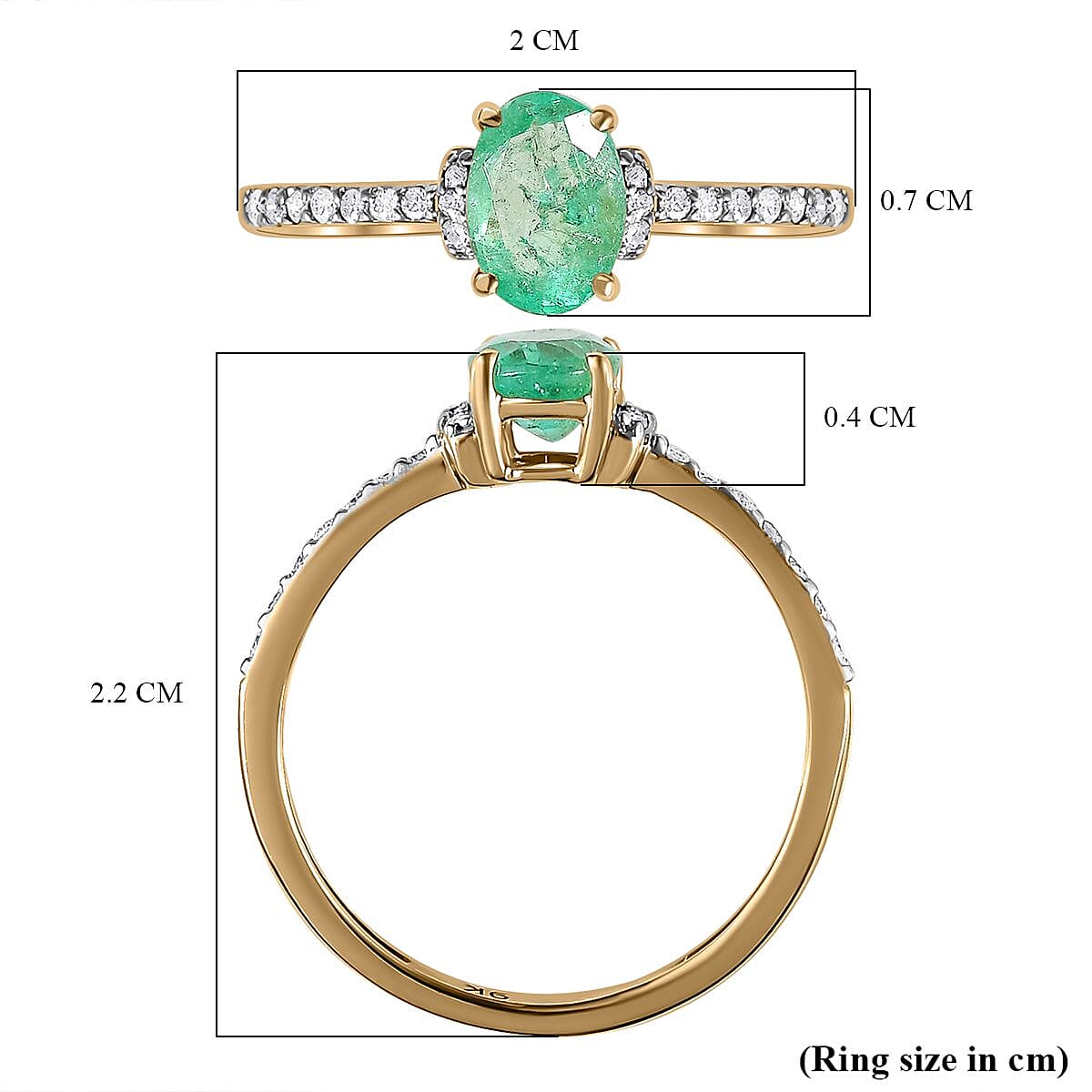 9K Yellow Gold Colombian Emerald & Diamond Ring 0.89 Ct
