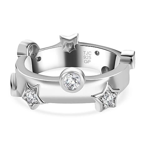 Moissanite ,  Blue Sapphire  Fancy Ring in Platinum Overlay Sterling Silver 0.60 ct,  Silver Wt. 5.42 Gms  0.604  Ct.