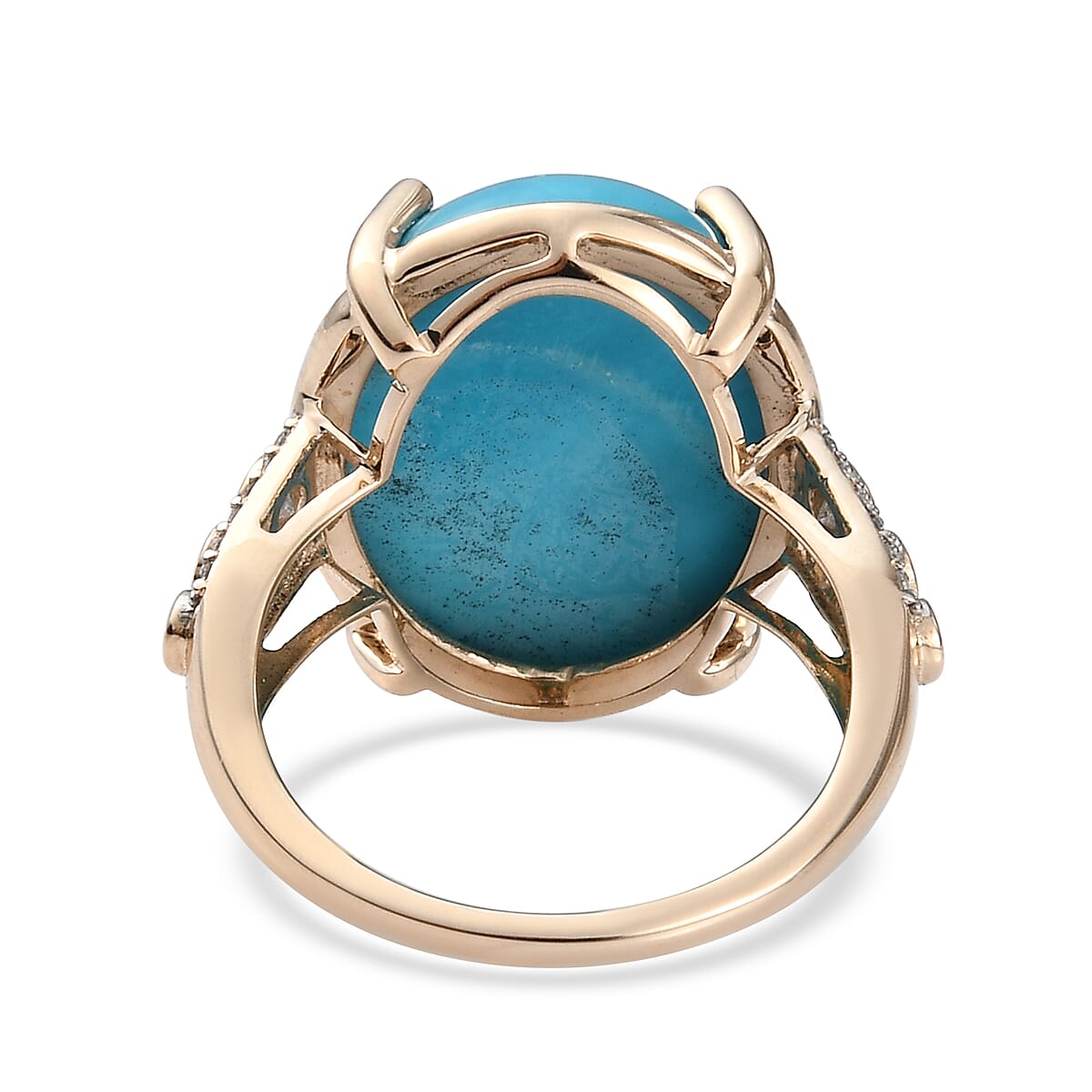 9K Yellow Gold Extremely Rare Size Arizona Sleeping Beauty Turquoise (OV 20X15 12.00 Cts) and Diamond Ring 12.34 Ct.